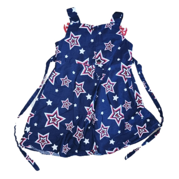 𝅺JESSICA ANN Red White and Blue Stars and Striped Bows Spaghetti Strap Dress - Picture 3 of 4